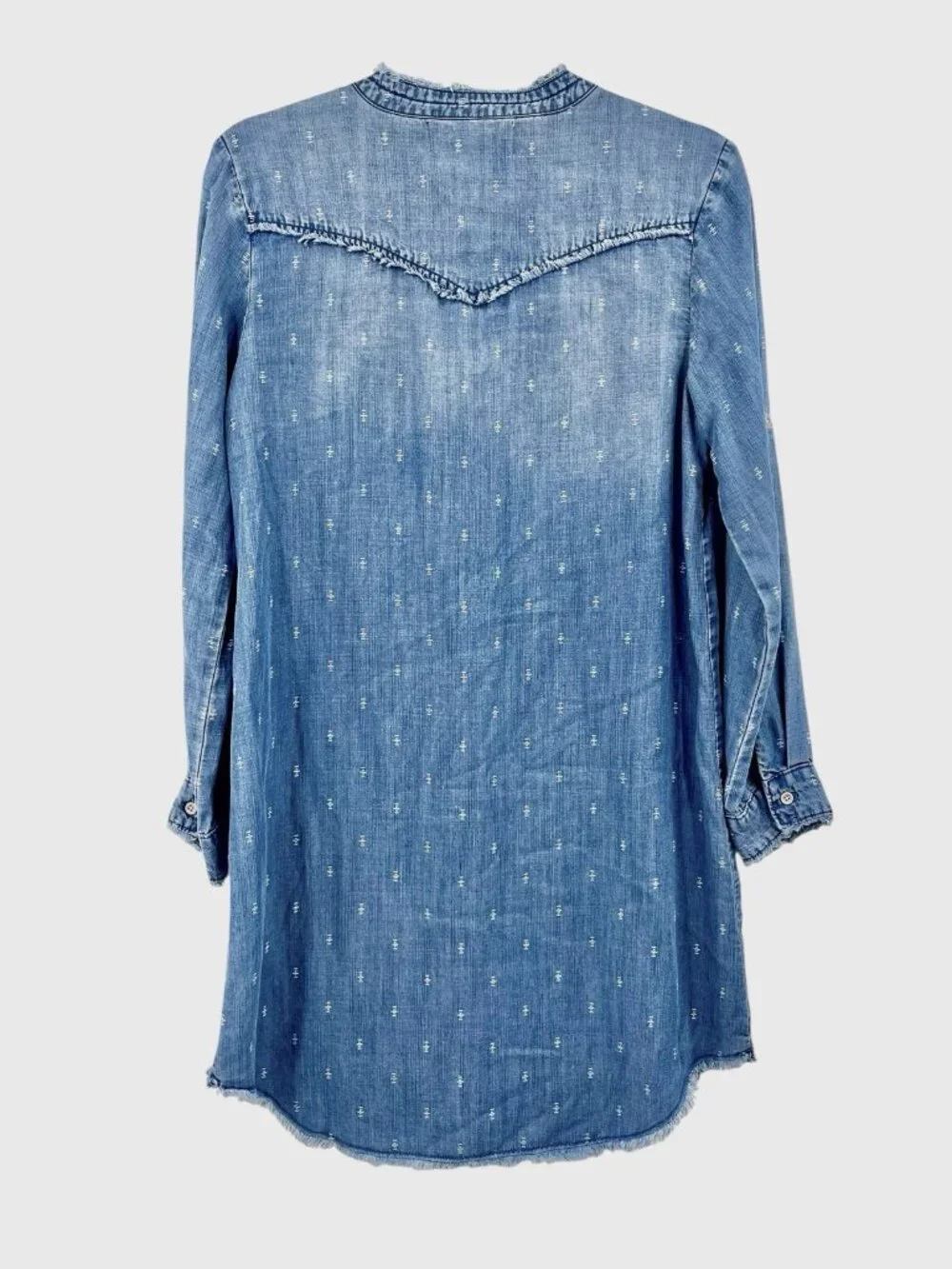 CLOTH + STONE Women's Light Denim Stitch Pattern Raw Hem Shirt Dress Small - Picture 6 of 6